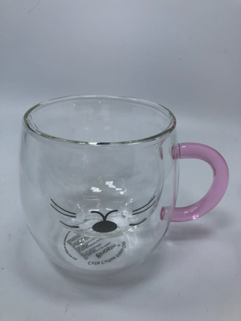 NIB CAT DOUBLE WALL GLASS CUP.