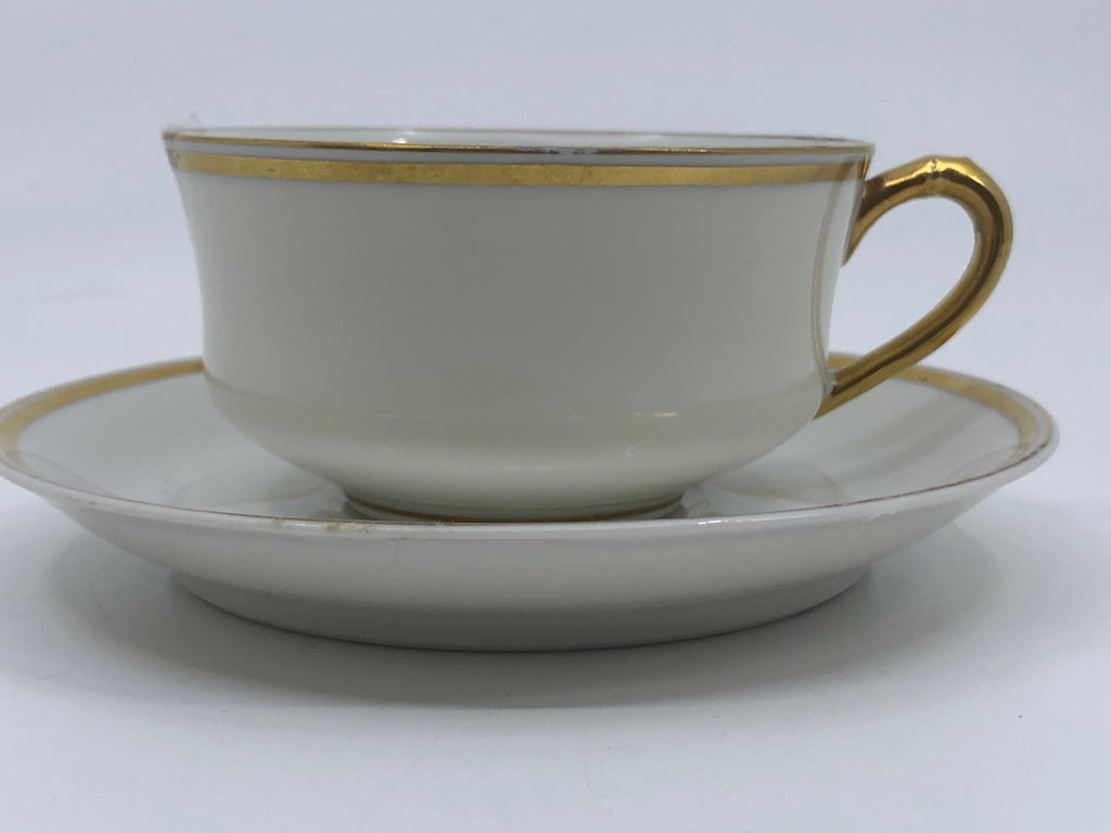 CREAM W/ GOLD RIM TEA CUP/SAUCER HAVILAND.