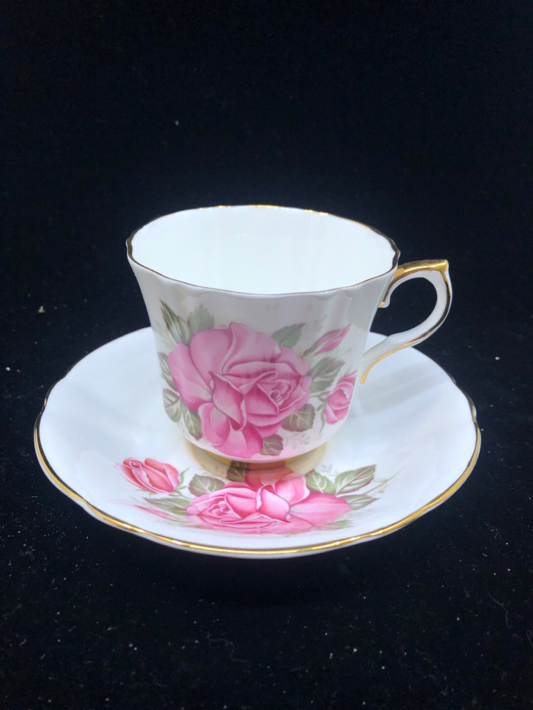 VTG ROYAL LONDON PINK ROSE CUP AND SAUCER.