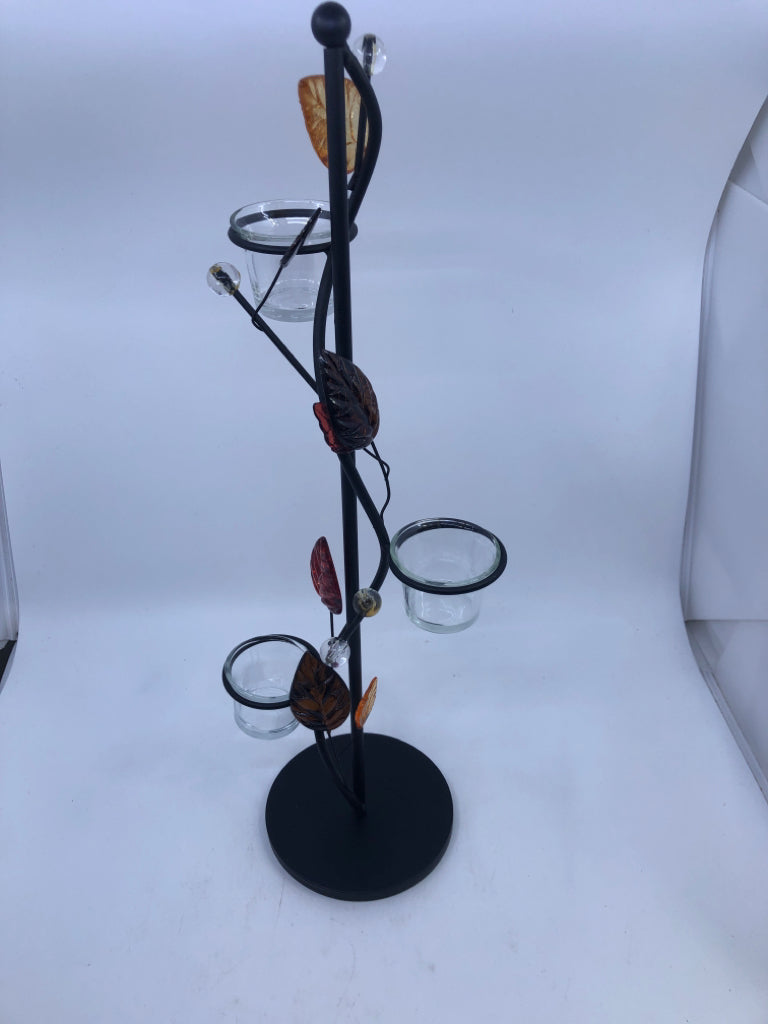 3 SECTION FALL LEAVES VOTIVE HOLDER.