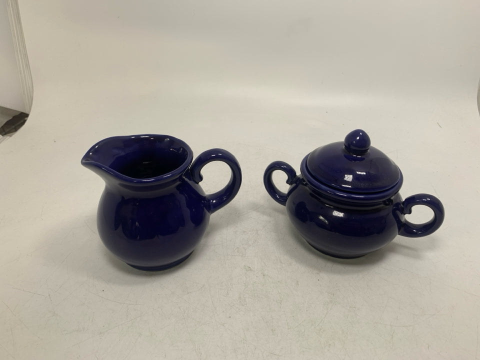 COBALT BLUE CERAMIC CREAMER/SUGAR SET.