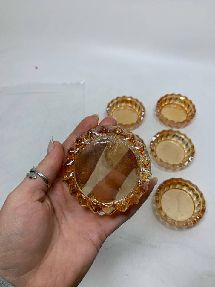 6 VTG PEACH GLASS PERSONAL ASHTRAYS SAWTOOTH EDGE IN BAG.