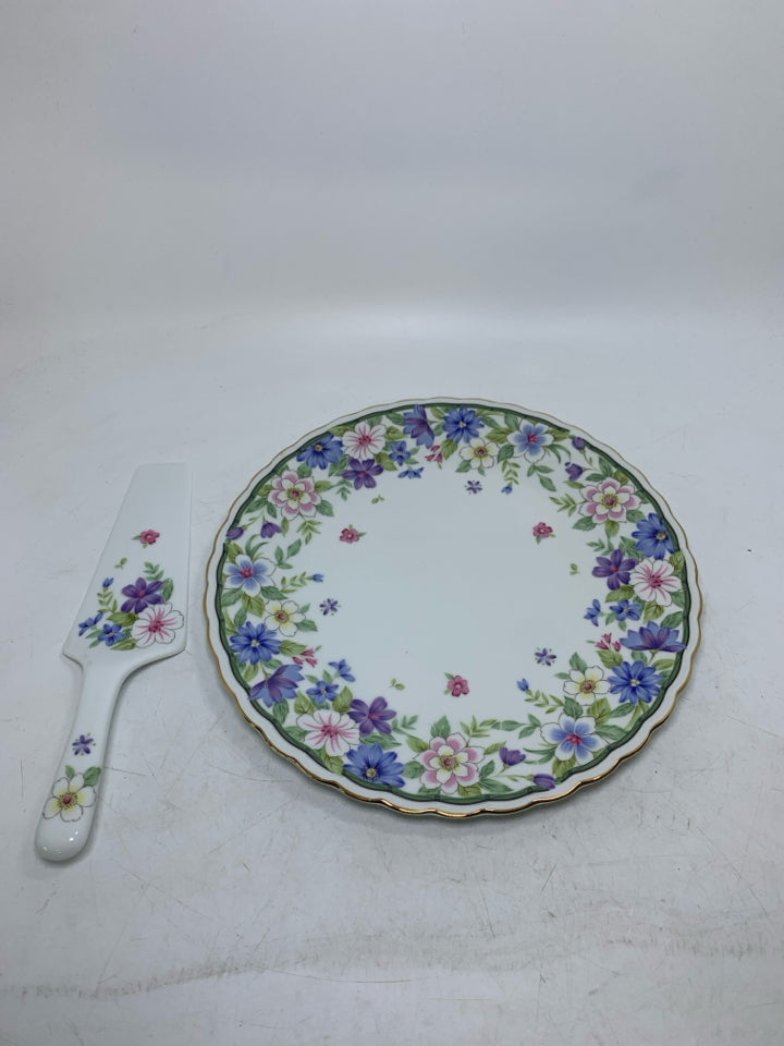 2 PC FLORAL CAKE PLATE W/ SERVER.