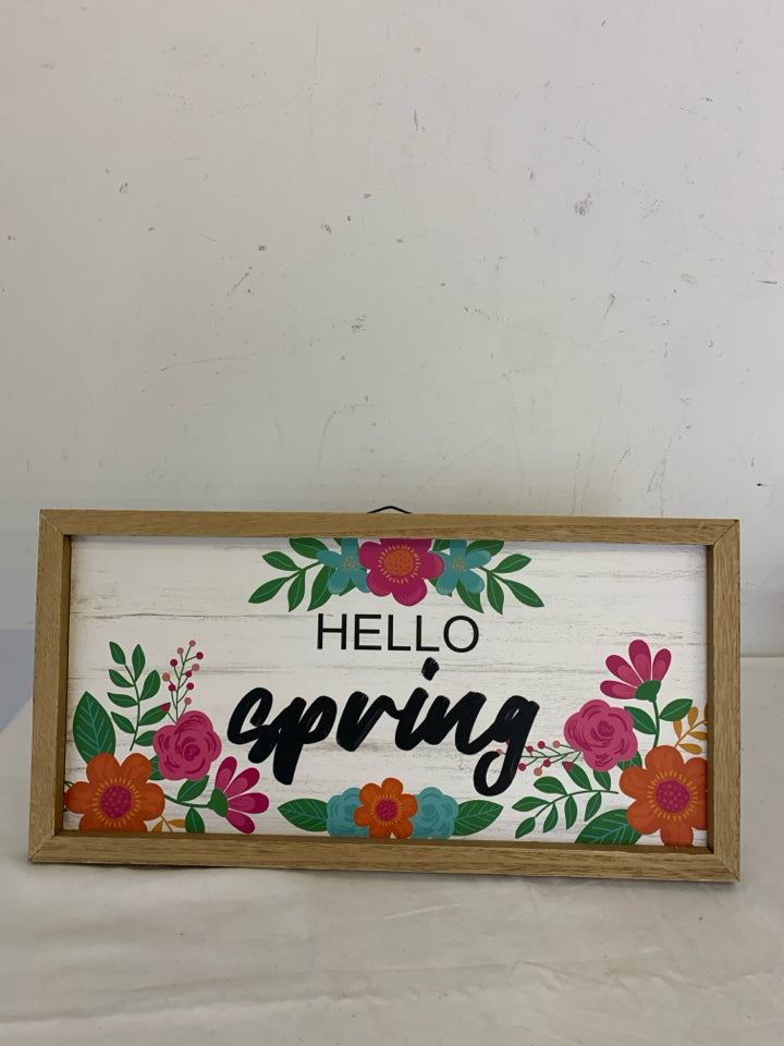 HELLO SPRING BRIGHT FLORAL WALL HANGING.