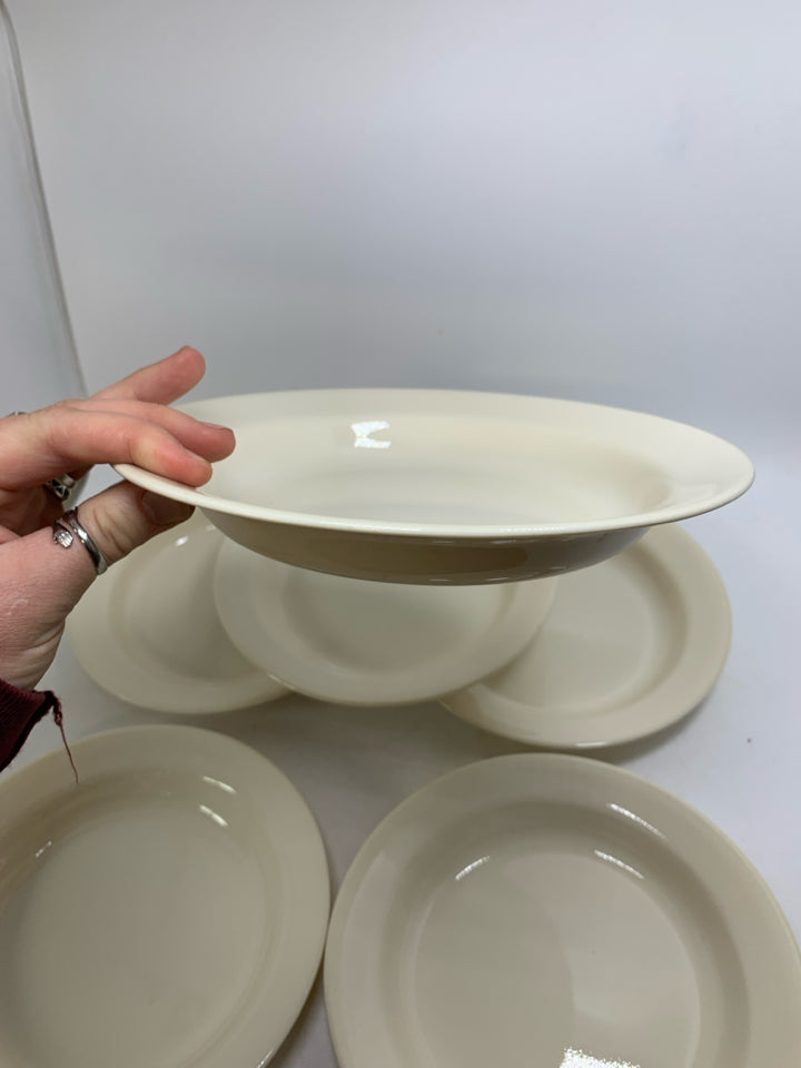 6 SANDSTONE COLORED SHALLOW SOUP/SALAD BOWLS.