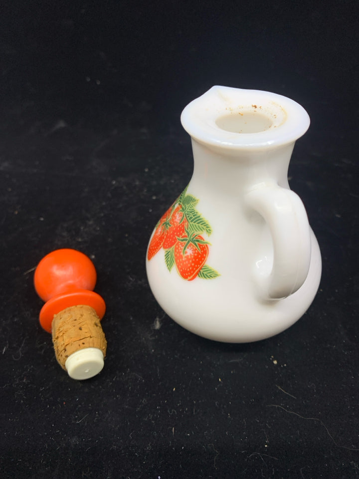 VTG WHITE W STRAWBERRIES SMALL SYRUP PITCHER.