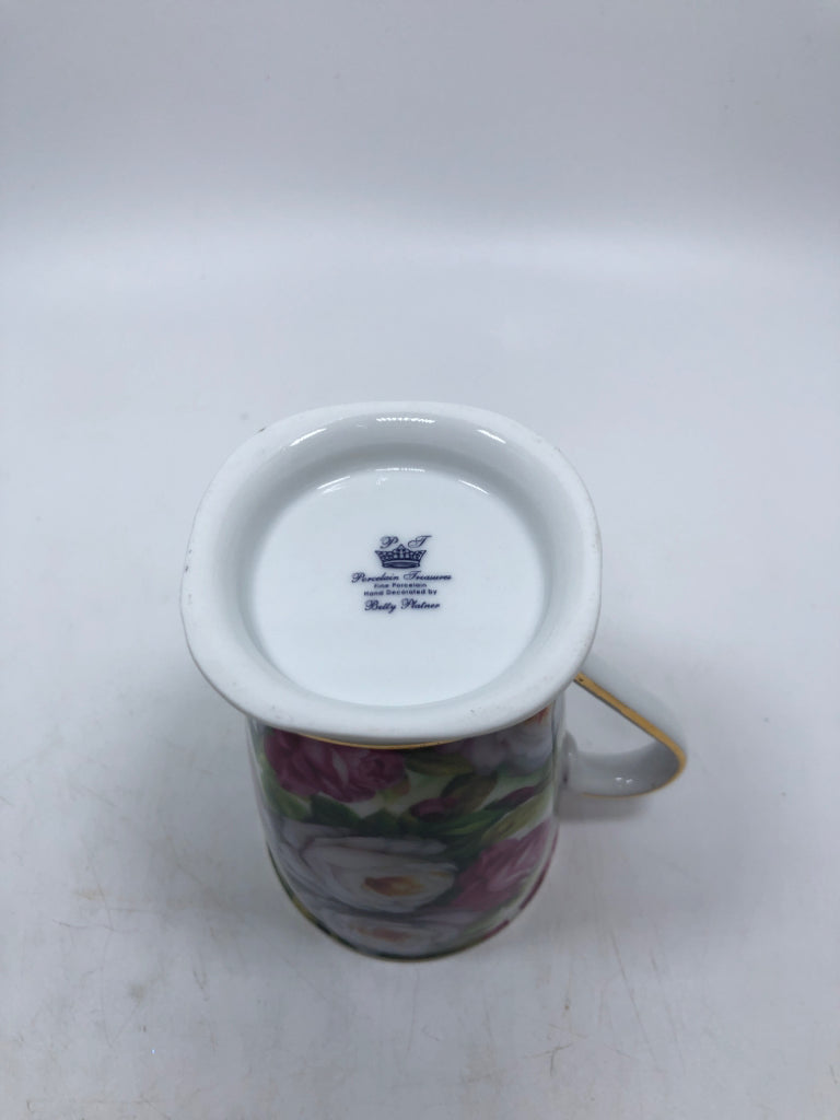FLORAL PORCELAIN MUG W/ INFUSER +LID.