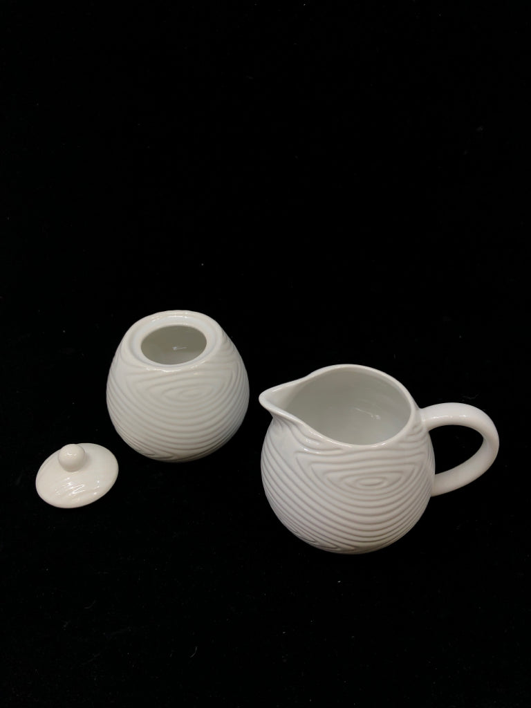 TEMPTATIONS WHITE SWIRLY CREAMER AND SUGAR SET.