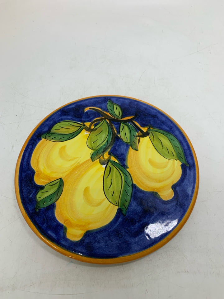 DARK BLUE PAINTED LEMONS PAINTED HEAVY TRIVET MADE IN ITALY.
