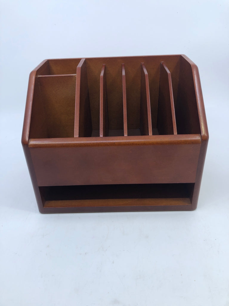 CHERRY WOOD DIVIDED DESK ORGANIZER.