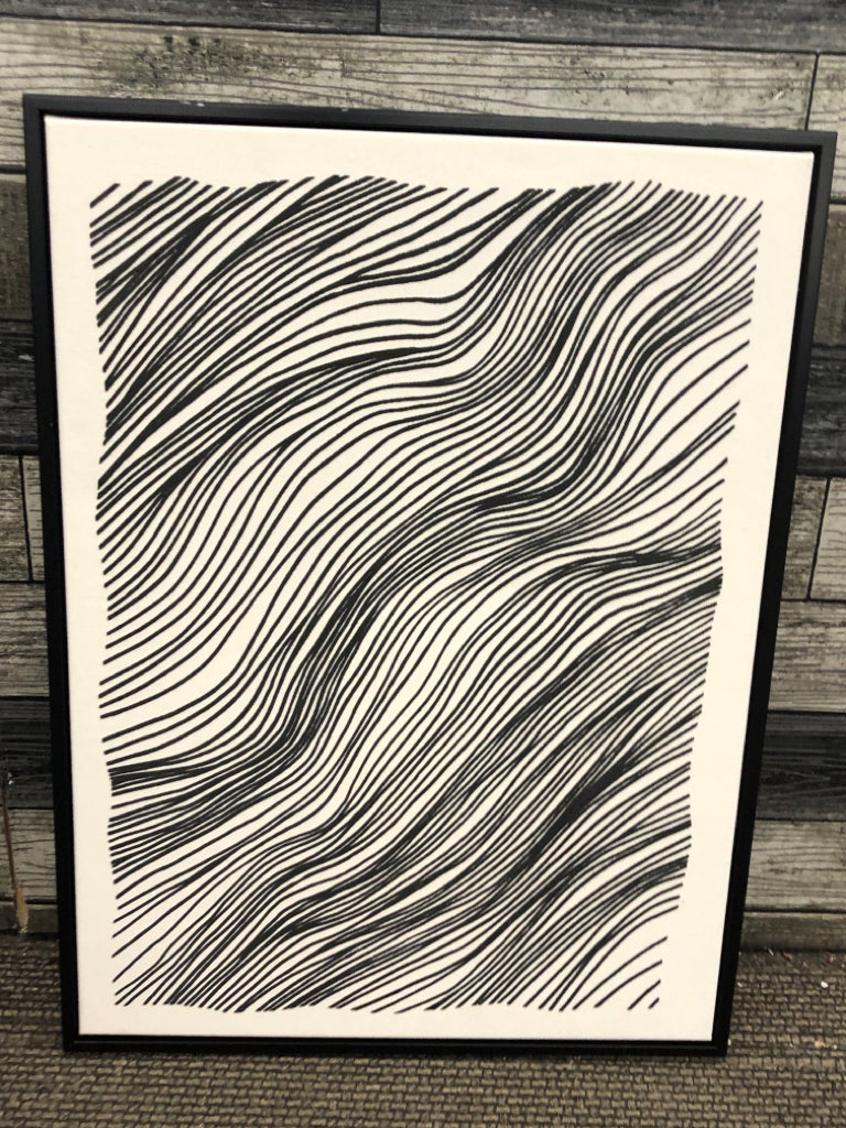 BLACK AND WHITE STITCHED ABSTRACT WALL HANGING.