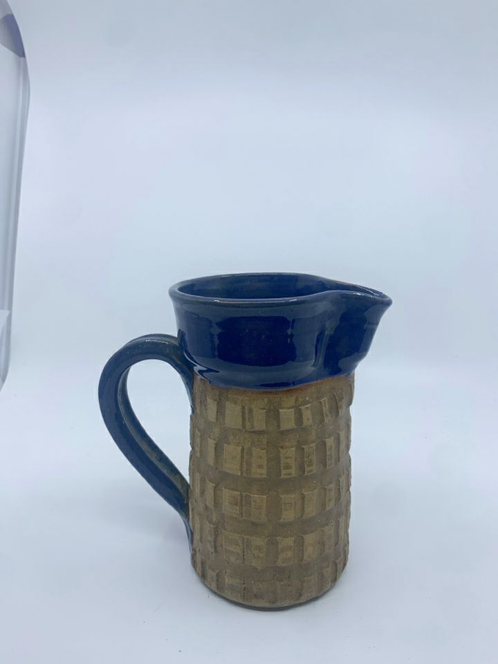 BLUE TAN POTTERY CERAMIC PITCHER.