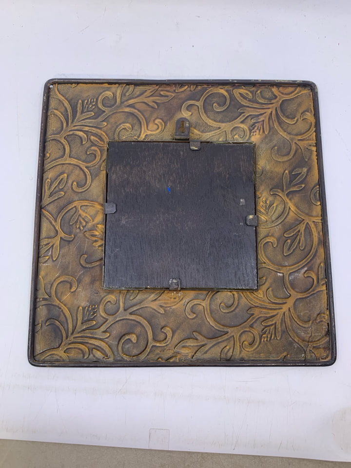 EMBOSSED SCROLL METAL FRAME SQUARE MIRROR.