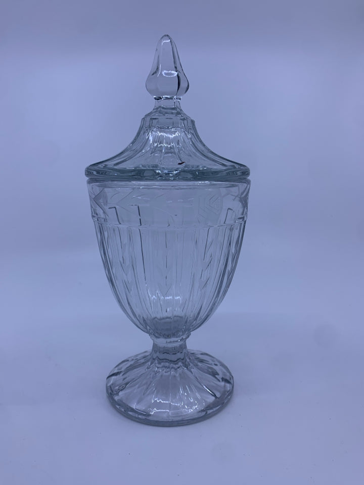 FROSTED RIBBED GLASS CANDY DISH W/LID.