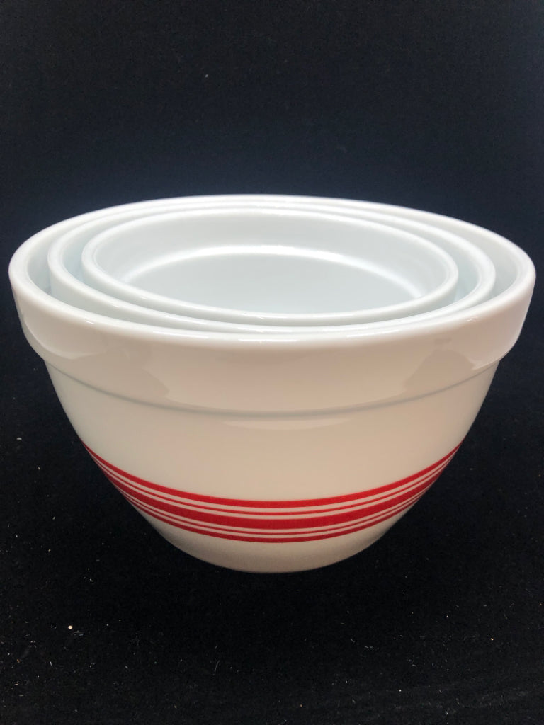 3PC RED STRIPE NESTING MIXING BOWLS - CRATE & BARREL.