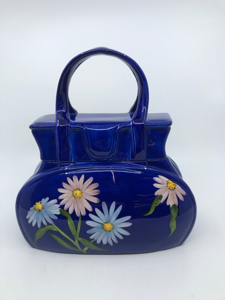 CERAMIC FLORAL PURSE SHAPE COOKIE JAR