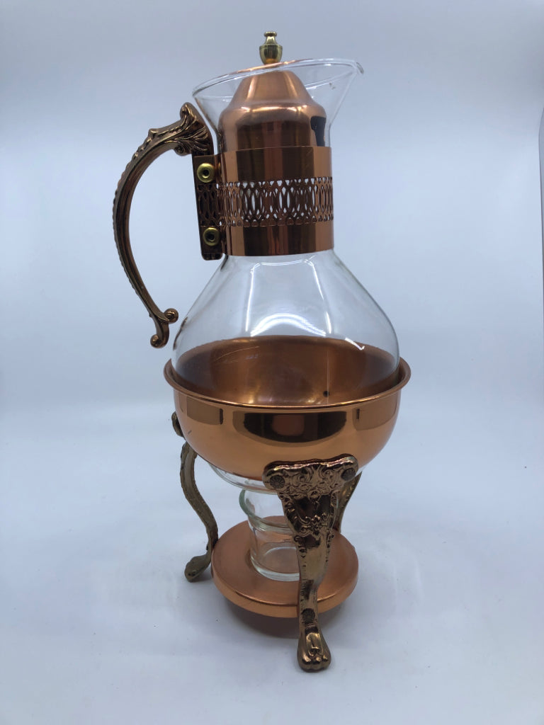 COPPER AND GLASS COFFEE CARAFE + WARMER.