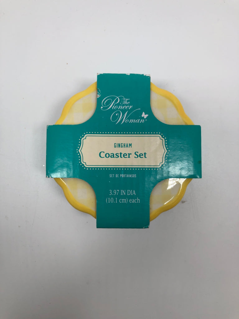 4 NWT PIONEER WOMAN GINGHAM COASTERS.