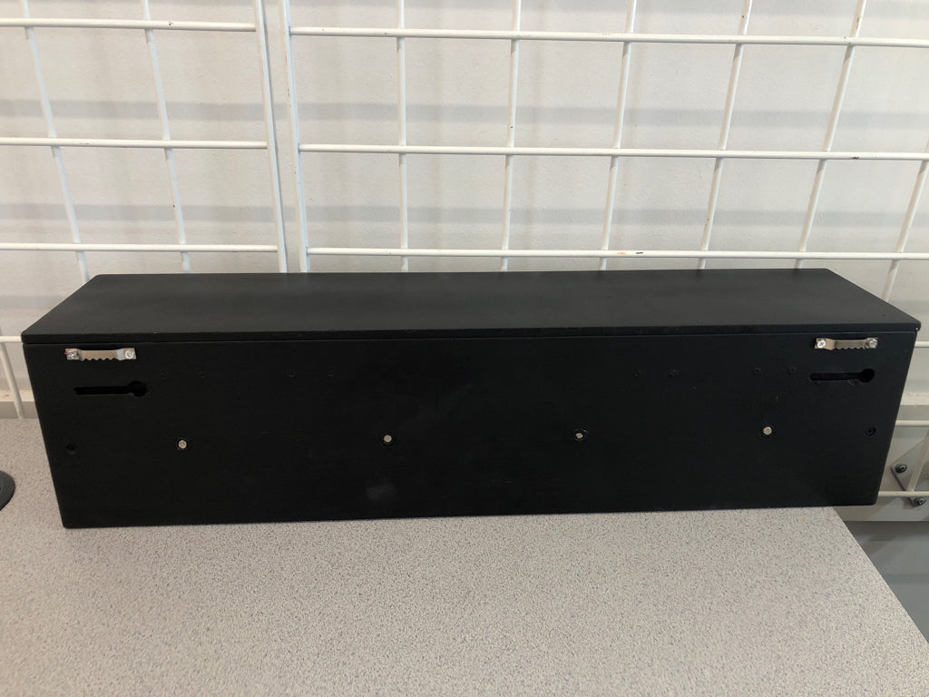 4 HOOK BLACK WALL SHELF W/CLEAR HOOKS.