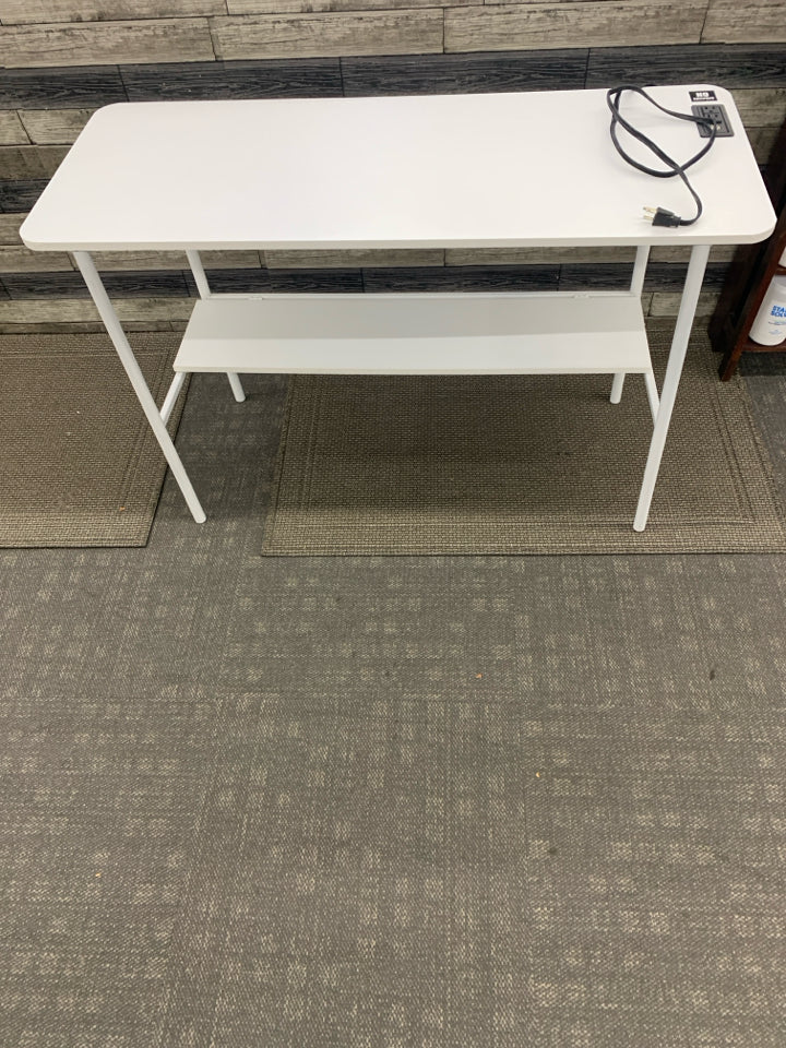 WHITE FOLD UP DESK W/ 2 OUTLETS/2 USB *MINOR WEAR.