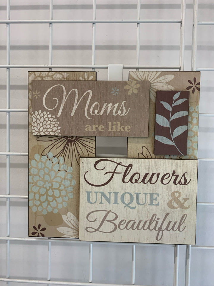 "MOM ARE LIKE FLOWERS" SQUARE WOOD WALL HANGING.