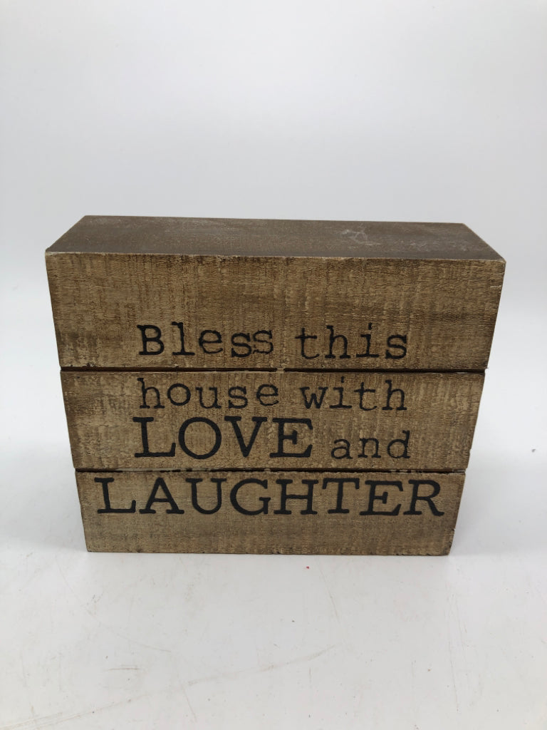 BLESS THIS HOUSE WITH LOVE WOOD BLOCK SIGN.