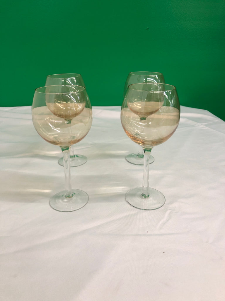 4 YELLOW WINE GLASSES.