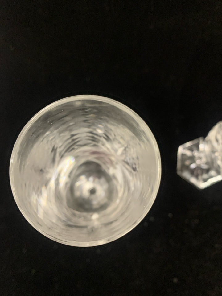4 CUT GLASS CHAMPAGNE GLASSES.