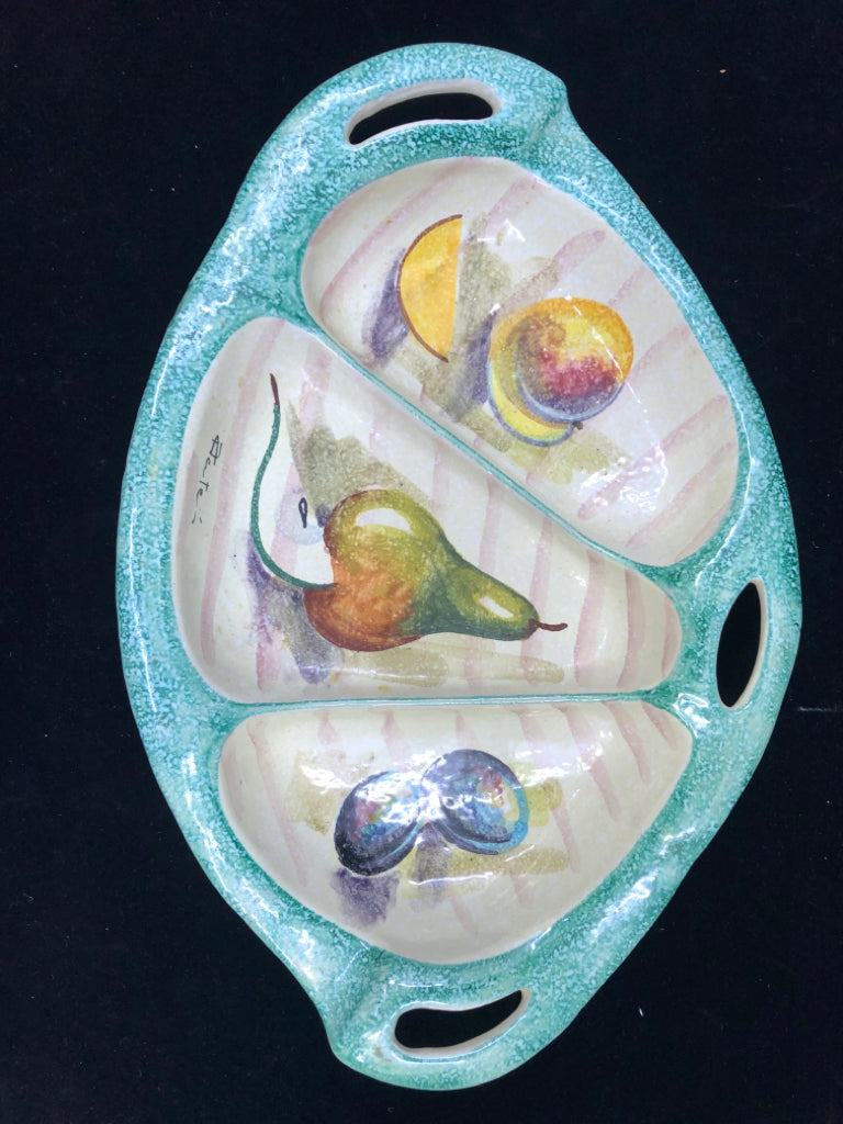 PEACH, PEAR, PLUM DIVIDED SERVING TRAY.