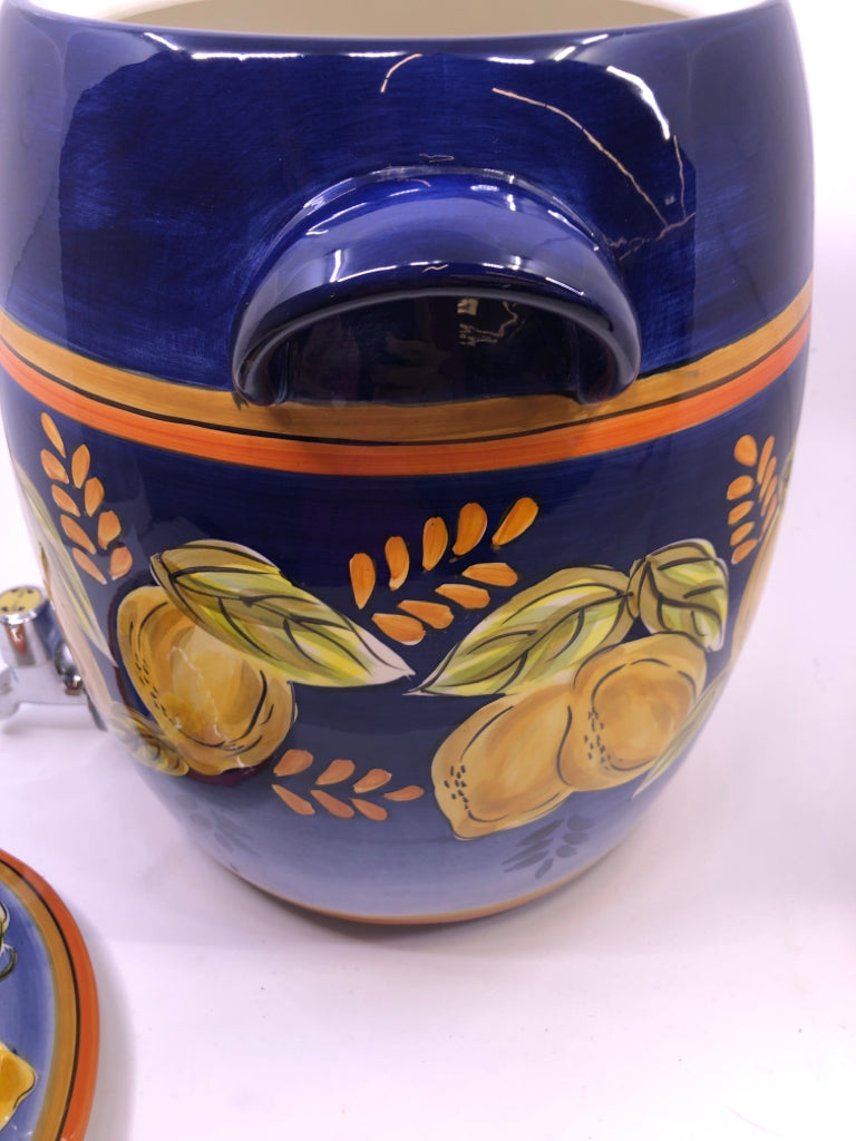 BLUE AND LEMON DRINK DISPENSER.