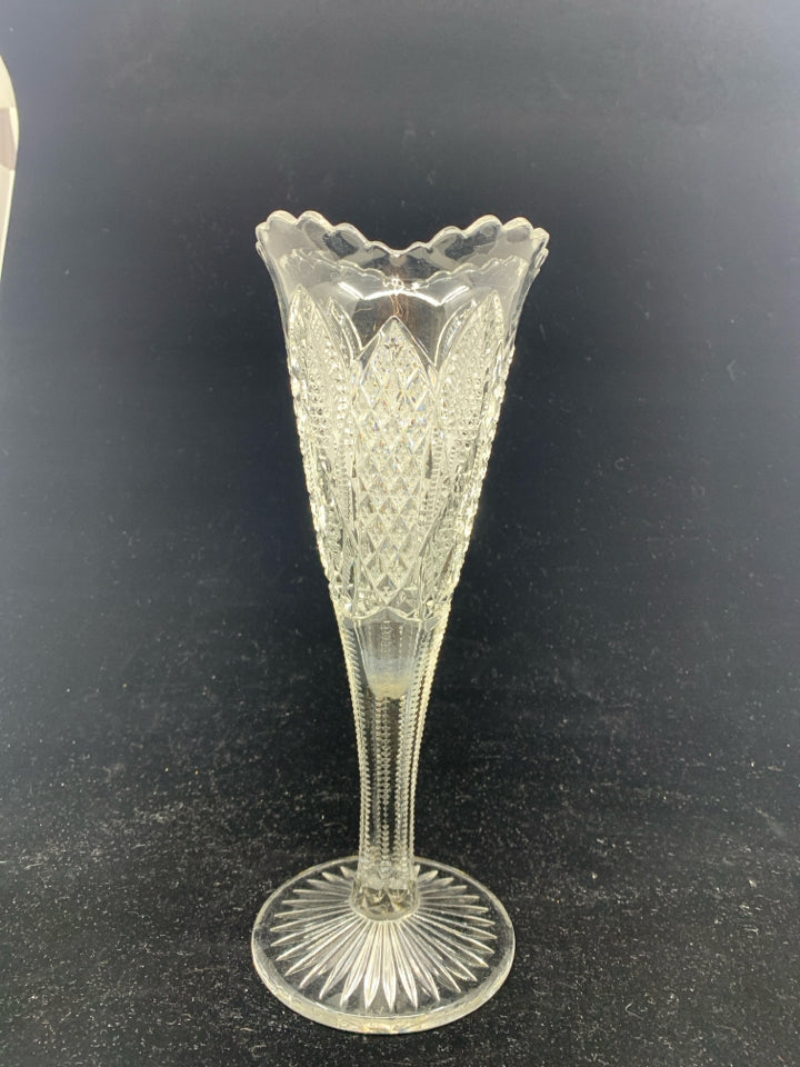 FOOTED CUT GLASS VASE.