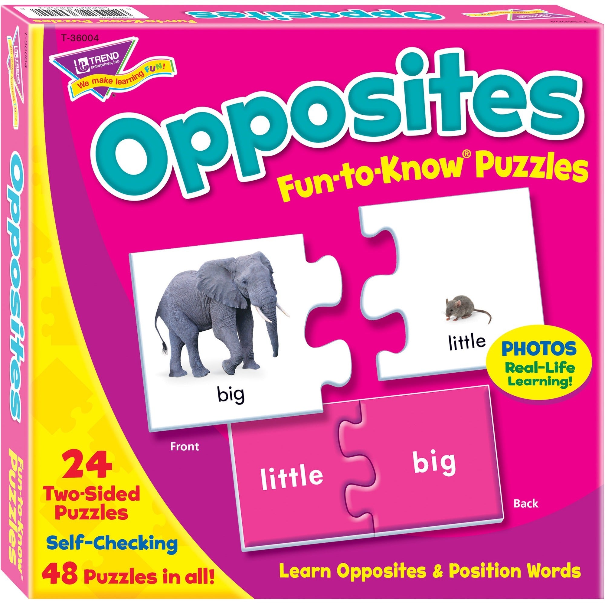 Fun to Know Puzzles, Matching Opposites and Position Words, Pre-K to K, 24 Piece
