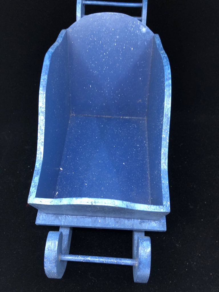 BLUE PAINTED SNOWMAN SLED.