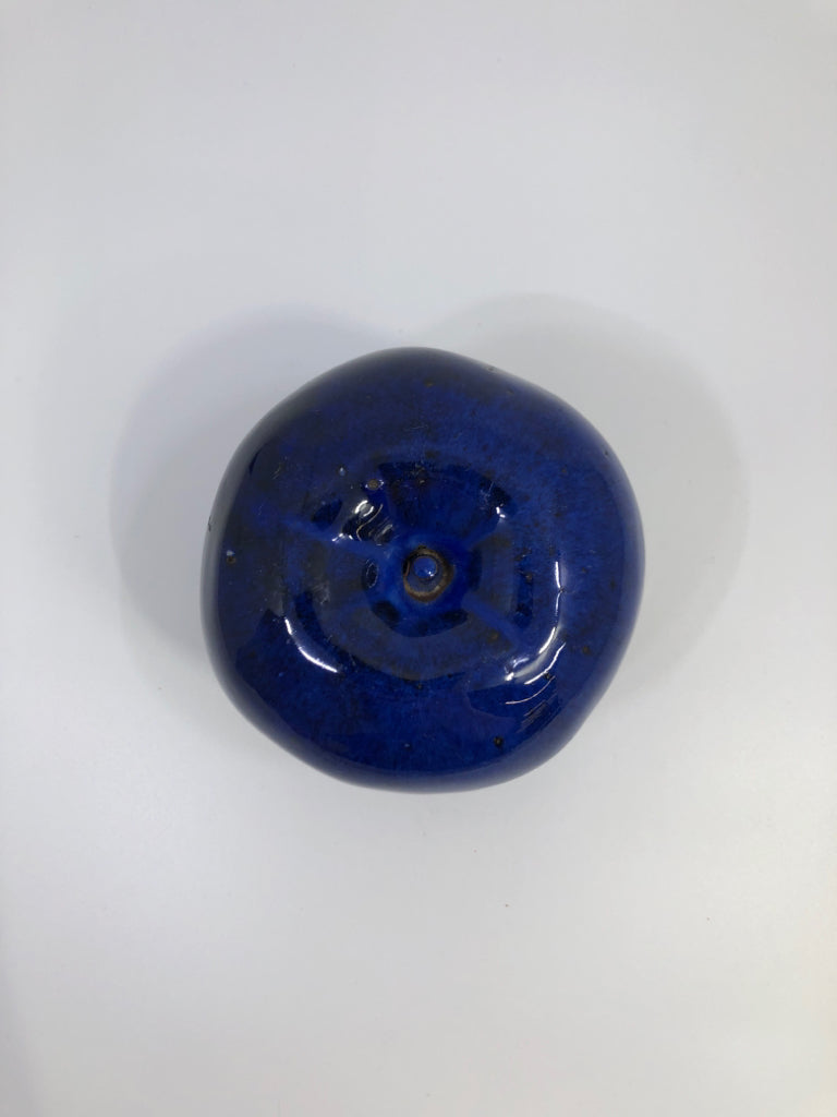 BLUE GLAZED TERRA COTTA APPLE DECOR.