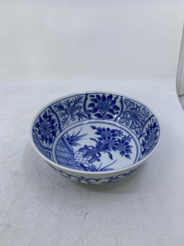 WHITE W/ BLUE FLORAL BOWL.