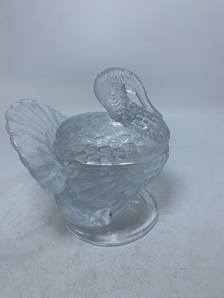 VTG L E SMITH GLASS COVERED TURKEY CANDY DISH.