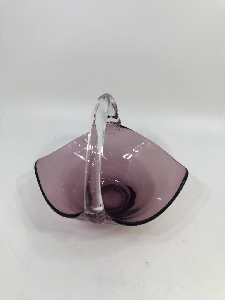 PURPLE BLOWN GLASS BASKET.