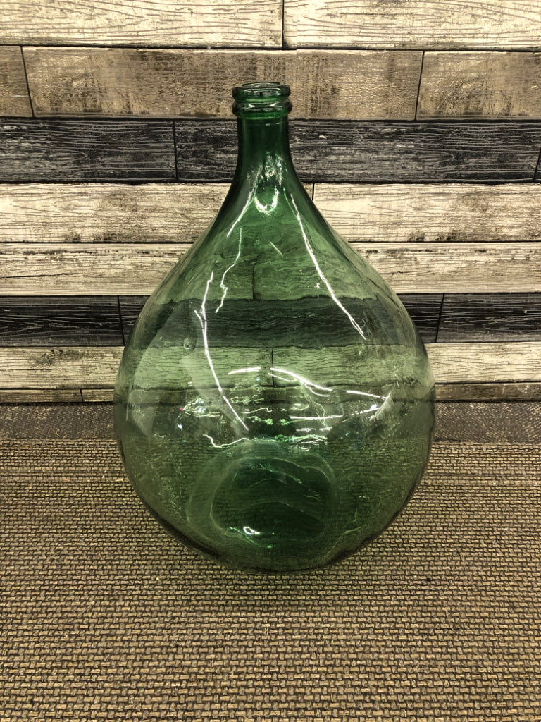 LARGE HAND-BLOWN GREEN GLASS DEMIJOHN.