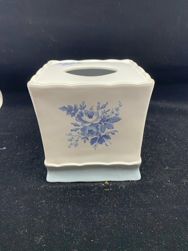 BLUE FLORAL TISSUE BOX.