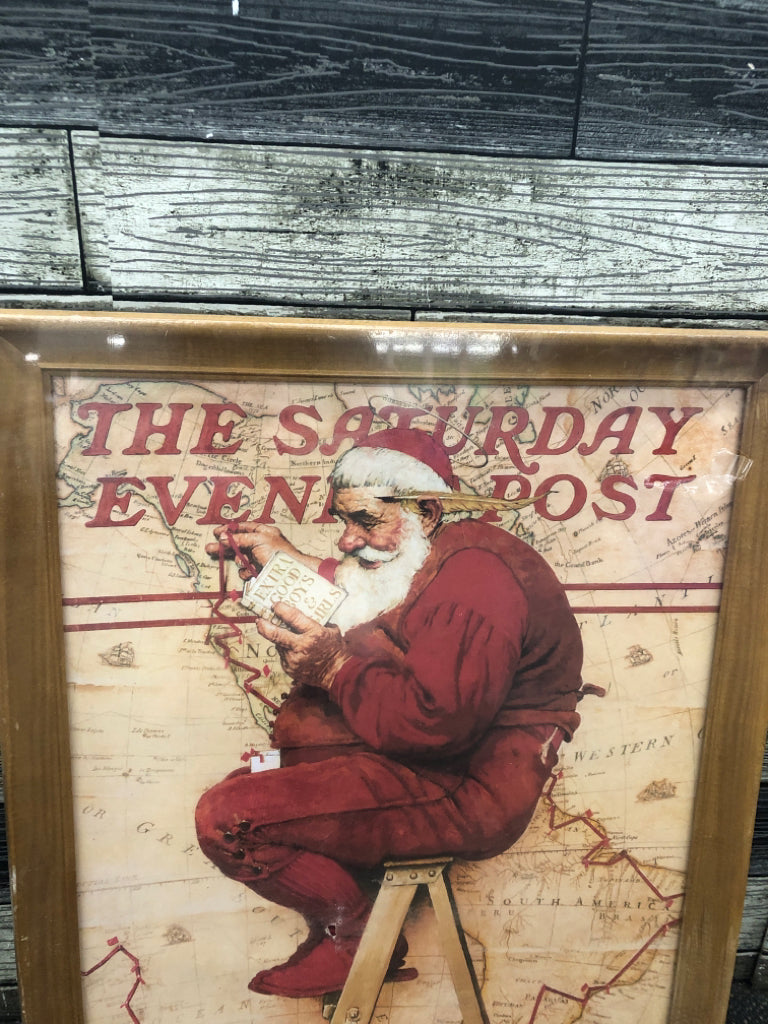 NIP SANTA SATURDAY EVENING POST FRAMED WALL ART.