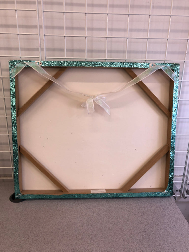 TEAL SPARKLE SHINE GLIMMER GLOW WALL ART W/RIBBON.