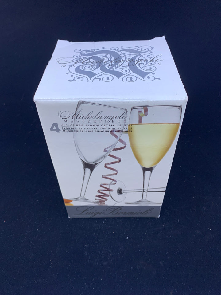 NIB 4 MICHELANGELO BLOWN CRYSTAL CHAMPAGNE FLUTE GLASSES.