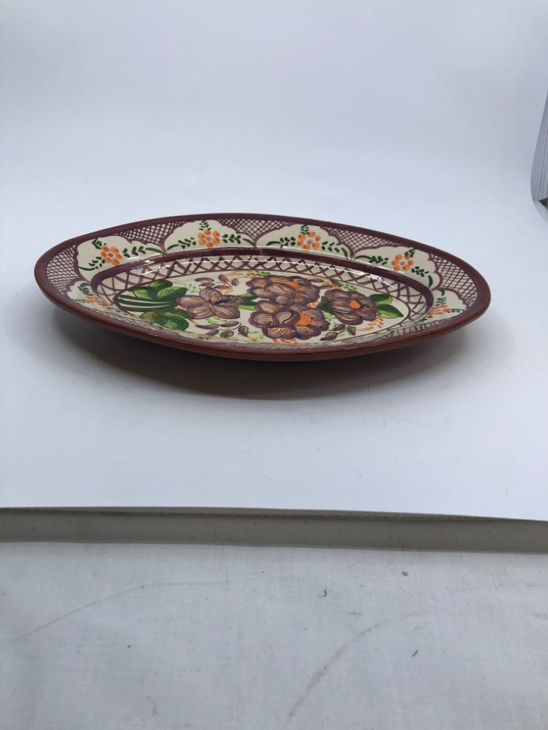 VTG PURPLE FLORAL POTTERY SERVER.