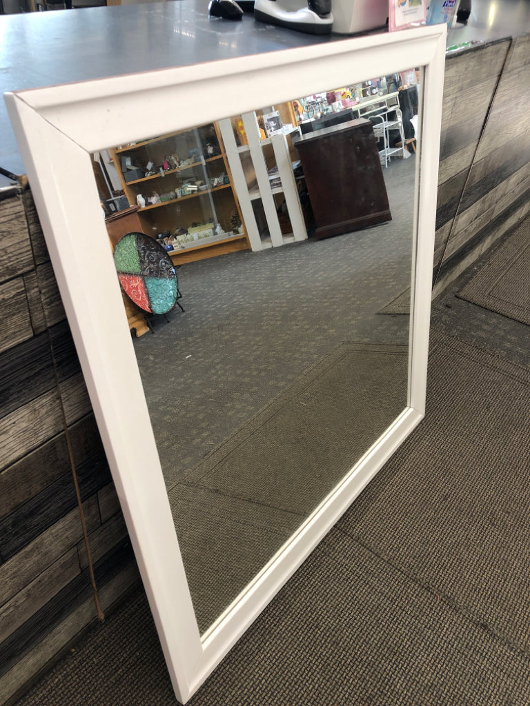 LARGE WHITE WOOD WALL MIRROR.