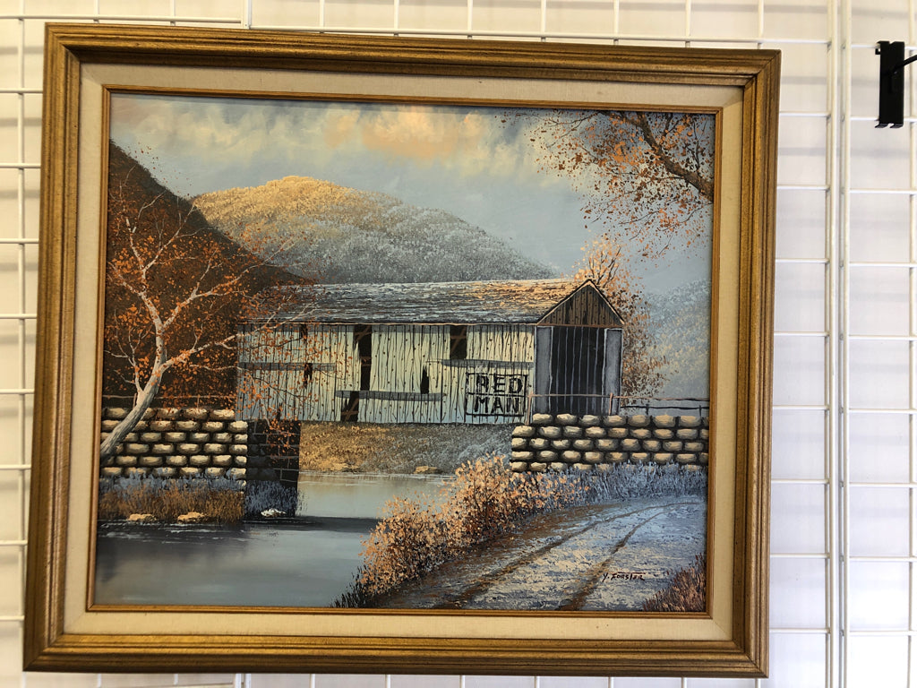 FALL LEAVES W/ WHITE PAINTED BARN WALL ART.