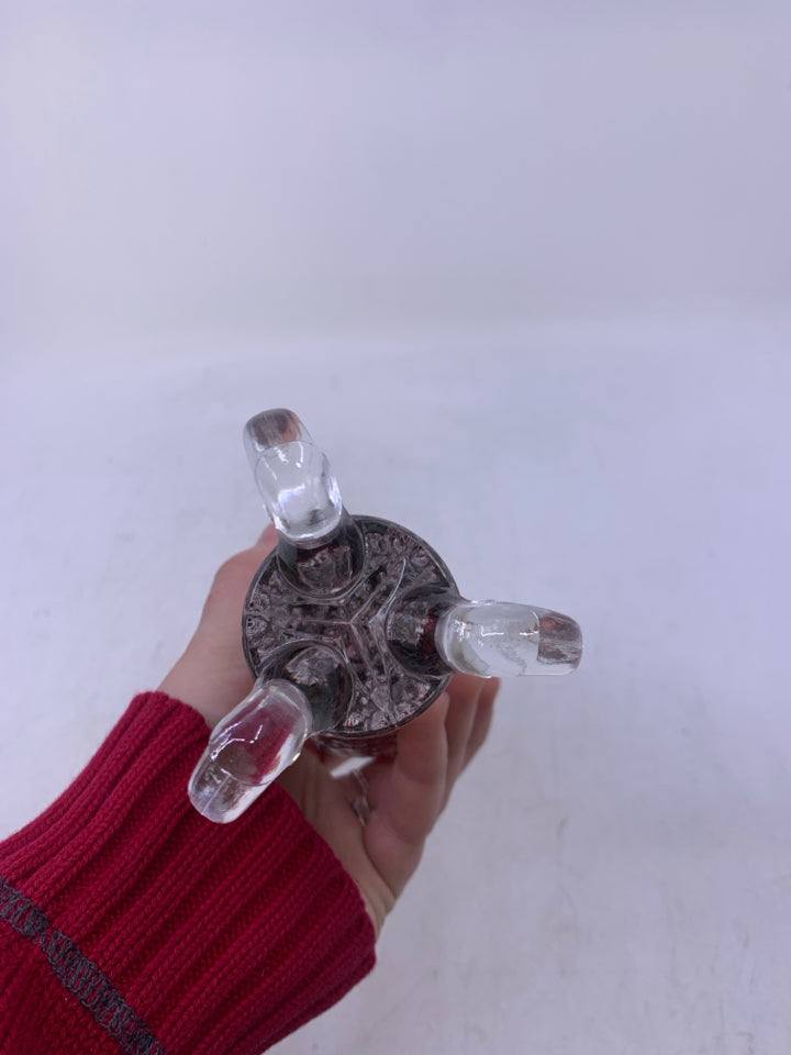 FOOTED RED/CLEAR CUT GLASS VASE.