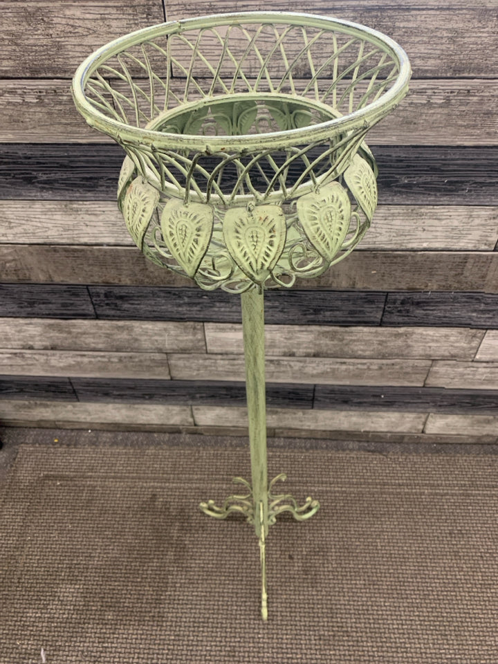 TALL GREEN DISTRESSED PLANT STAND.