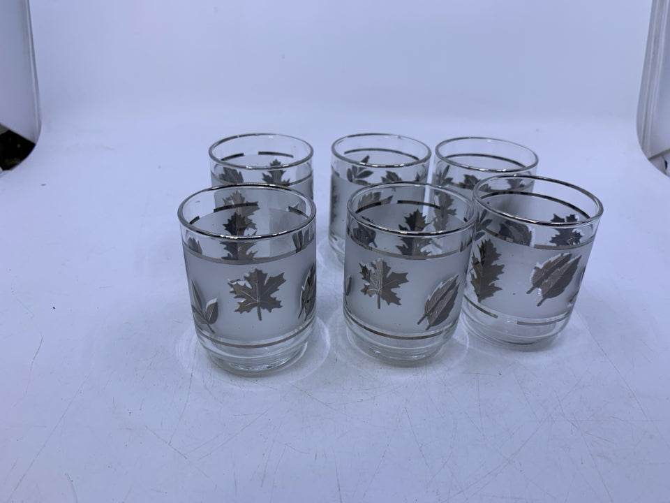 6 VTG SILVER LEAVES SHORT GLASSES.