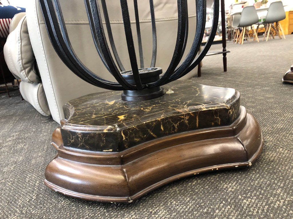 MARBLE CAGE-STYLE GLASS-TOP COFFEE TABLE.