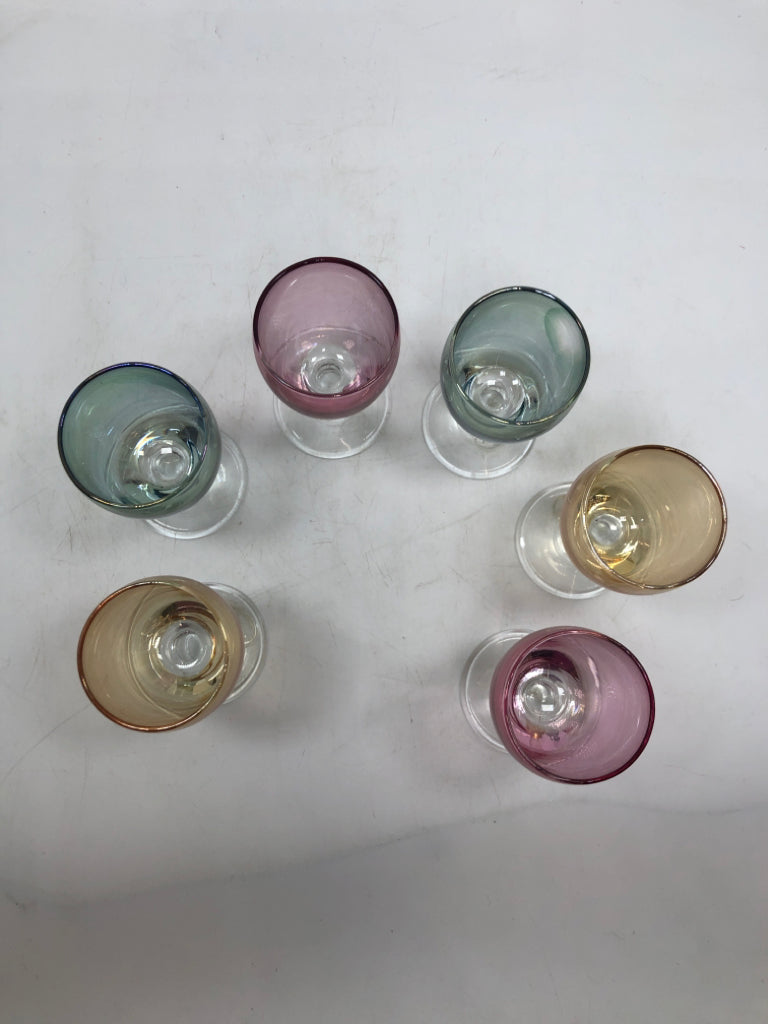 6 MULTI-COLORED IRIDESCENT ITALIAN GLASSES - J PREZIOSI - IN BOX.